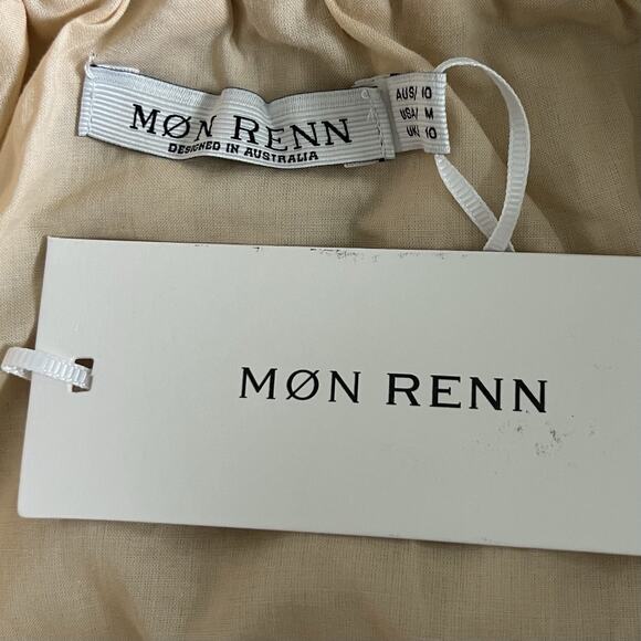 NWT Mon Renn Havana Crochet Print Tan Linen Halter Mini Dress - Picture 4 of 5